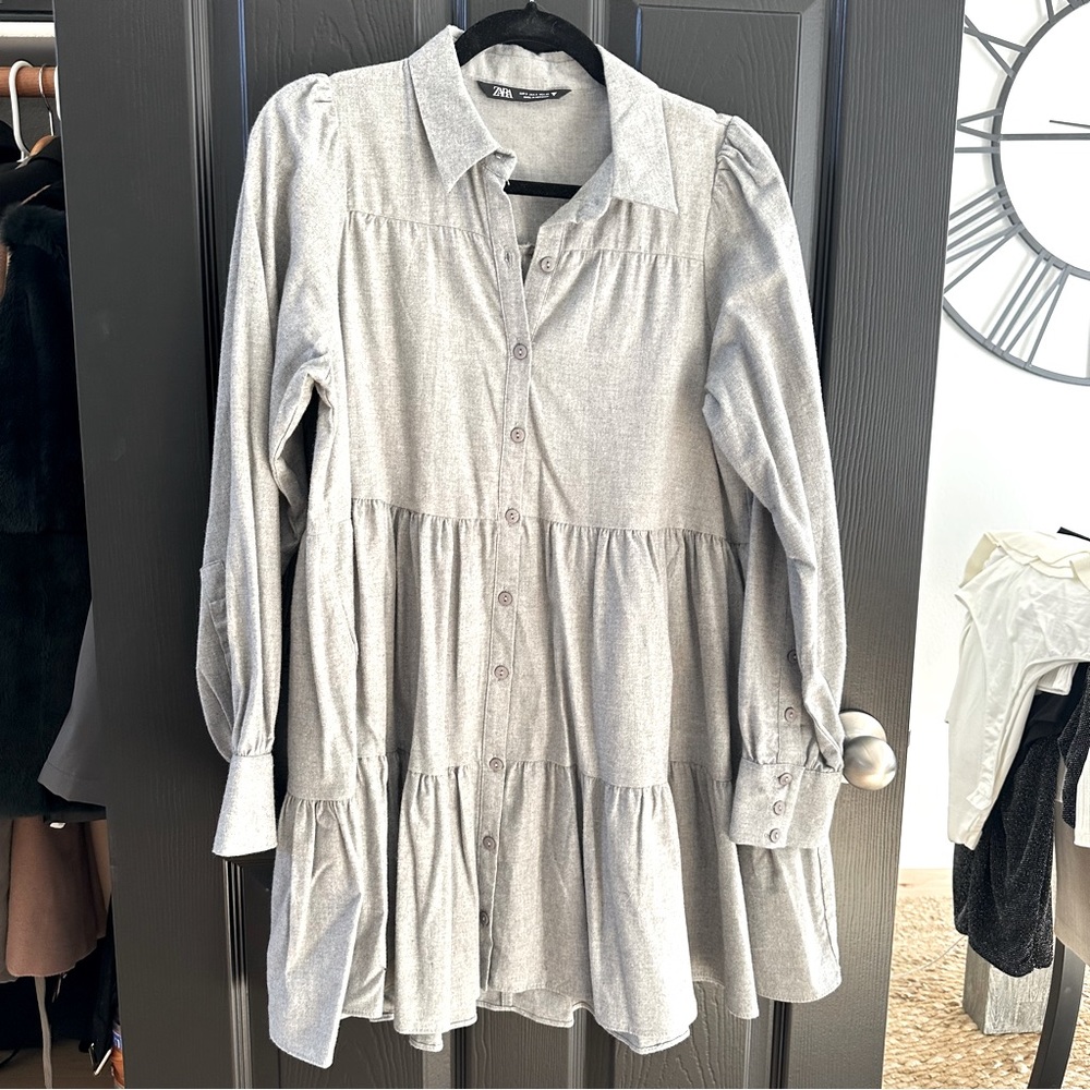 Zara collared shirt dress with tiered bottom size S